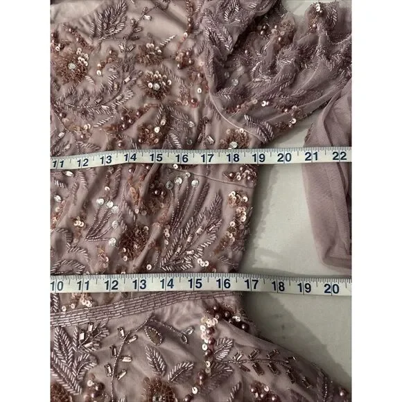 NEW MAC DUGGAL [‎ 12 ] 93930 Puff Sleeve Embellished A Line Gown Heather Purple - Picture 6 of 16